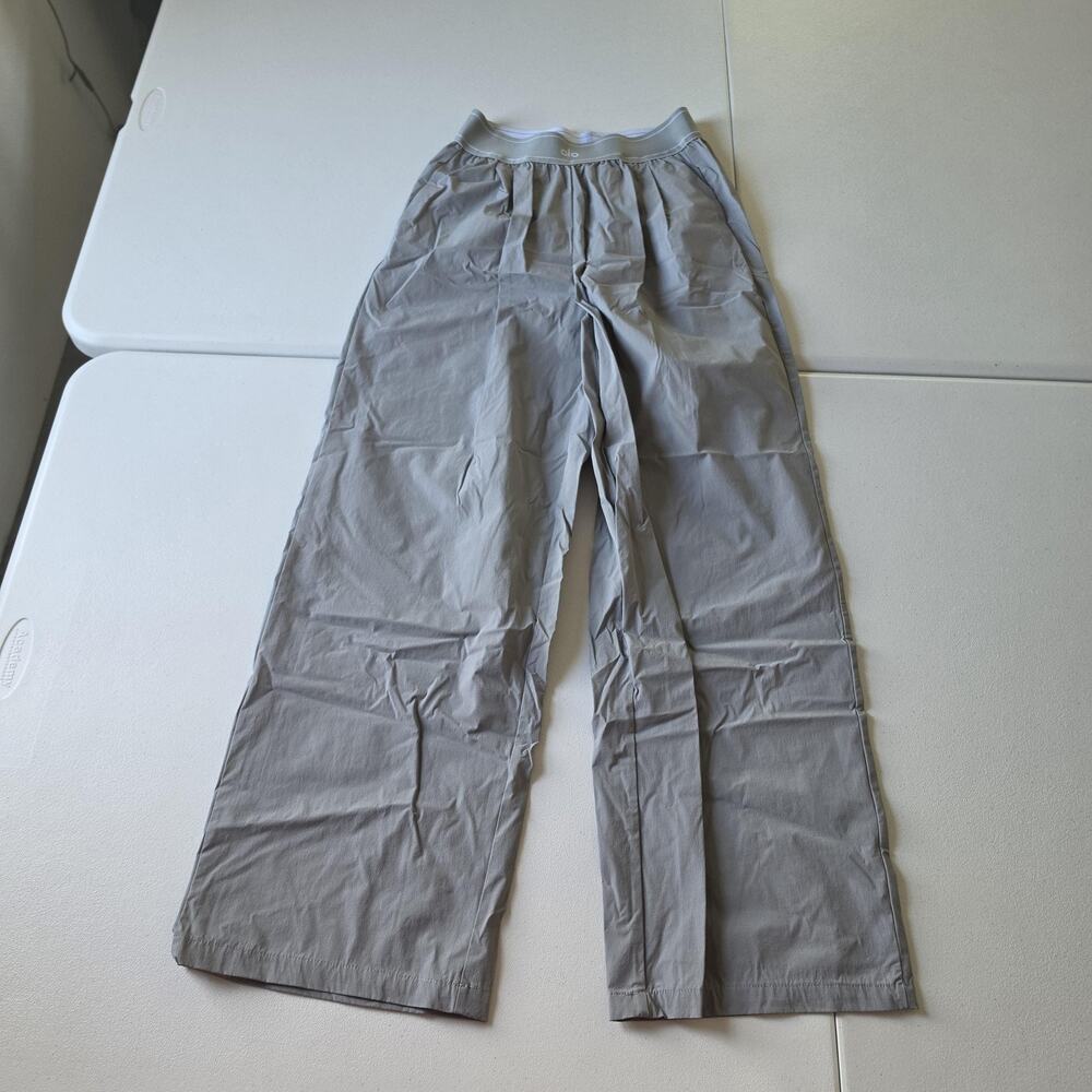Alo Suit Up Trouser Pants Womens Small Gray Wide Leg Elastic Waist Track Yoga